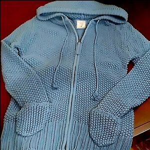 100% Cotton Chunky Waffle Knit Sweater with Zipper Closure & Hood